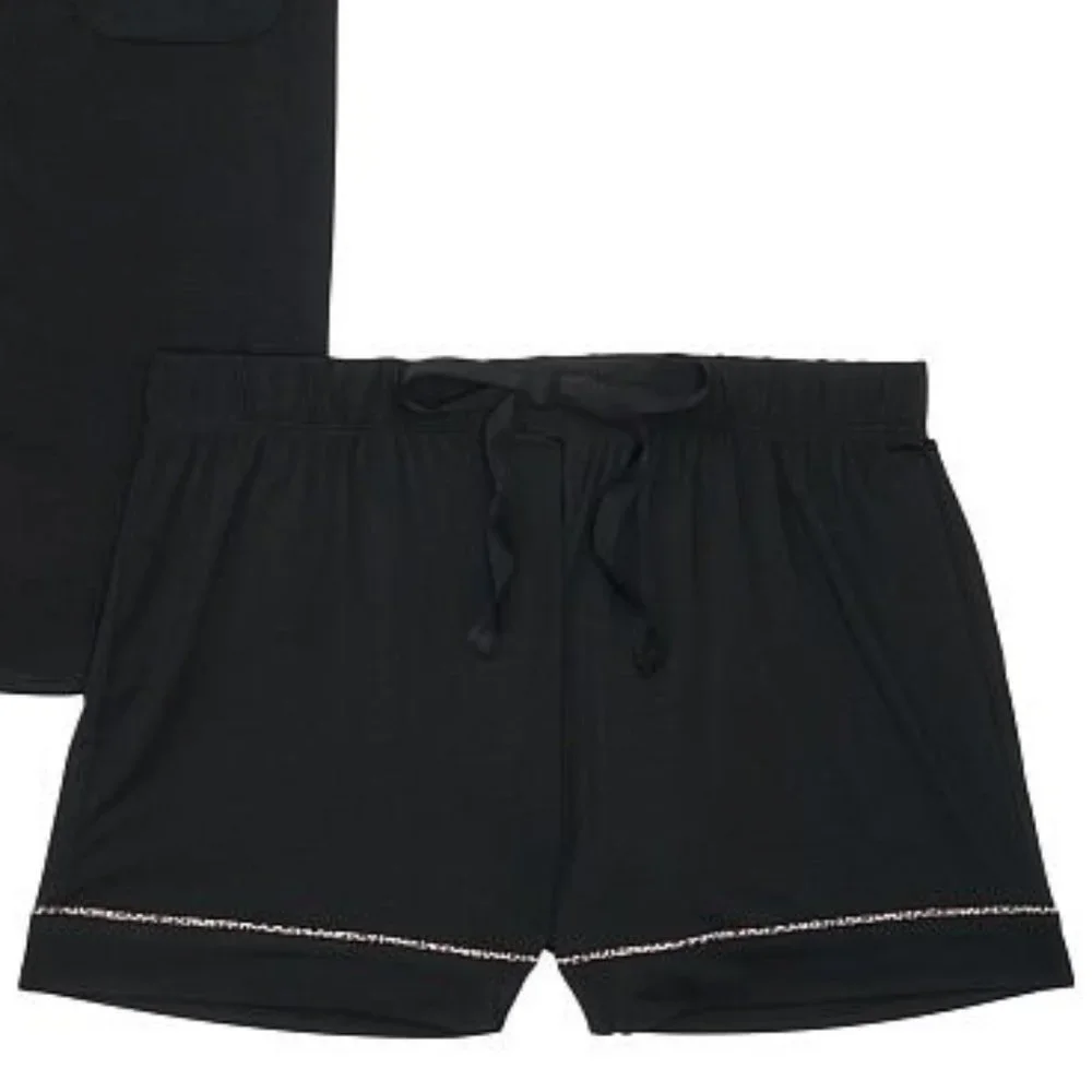 L VS Short PJ Set Black with Leopard Piping Heavenly Modal Softest PJs NWT - Picture 6 of 11